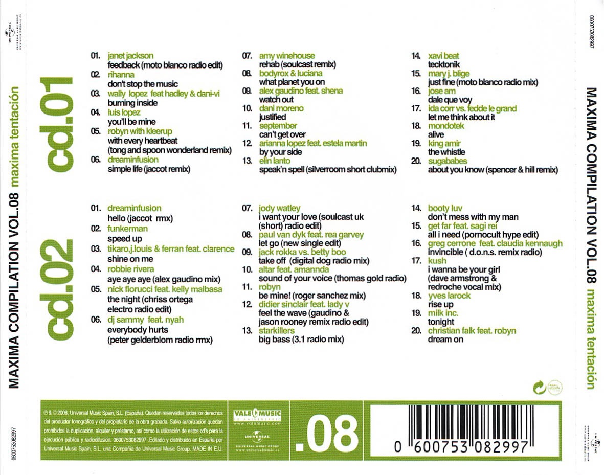 Regan defensa Amargura Maxima FM Compilation Vol. 08 - Maxima Tentación - 2 CD's+DVD - 2008 -  Universal Music - ellodance